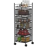 HOMCOM Küchenwagen Rollwagen mit 5 Ebenen Servierwagen mit drehbaren Körben, Griff, Küchenregal...