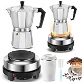 Pickmesh Espresso-Kaffeemaschine, 6 Tassen, 340 ml, mit Bürste, elektrische Mokkakanne, Herd,...