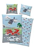Familando Kinderbettwäsche mit Polizei Feuerwehr Motiv aus 100% Baumwolle · Bettwäsche mit...