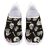 Jndtueit Damen-Sportschuhe, Totenkopf-Aufdruck, Netzstoff, Sportschuhe, Sneaker, Skull Hand Black,...