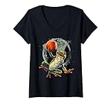 Damen Basketballkorb Frosch Kröte Slam Dunk Artwork Basketball Hoop T-Shirt mit V-Ausschnitt