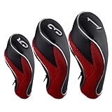 Andux Golf Schlägerkopfhüllen Holzkopfhüllen 460CC Driver Reißverschluss 3 Stück Schwarz/Rot