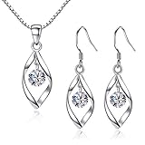 Zolkamery Schmuckset Silber 925 Damen, 925 Sterling Silber Twist Halskette & Ohrhänger Set mit...