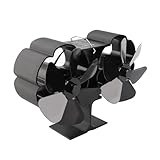 aqxreight Doppelkopf-Kaminventilator, 6 Flügel, Thermische Leistung, Schwarzer Ofenventilator,...