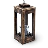 Holz Hänge Laterne mit Metall Kette - 31 cm - Deko Kerzenhalter mit Kerzenglas - Tisch Deko Leuchte...