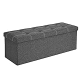 SONGMICS Sitzbank mit Stauraum, Sitztruhe, Sitzhocker, faltbar, 110 x 38 x 38 cm, Bezug aus...