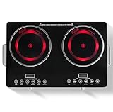 Sararoom Ceranfeld Glaskeramikkochfeld 2 Platten mit Stecker, 60cm Tragbar Kochfeld, 3500W...