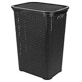 HRB Wäschekorb mit Deckel Rattan 65 Liter, Wäscheaufbewahrung aus Kunststoff, Wäsche Sortierer...