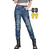 CBBI-WCCB Damen Moto Jeans Motorrad Hose mit Protektoren Motorradhose。 (Blau, S=30W / 31L)