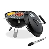 Relaxdays Kugelgrill, tragbar, Ø 37 cm, Picknickgrill für Garten & Park, Holzkohlegrill mit...