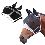 Pferde Fliegenmaske – Fliegenschutz Pferd Cob mit Ohrenschutz – Atmungsaktive Moskito Maske mit...