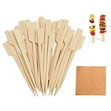 TNSLAND 200PCS Bambus Spieße 9cm + 50 Ölabsorptionspapier, Fingerfood Spieße Snack...