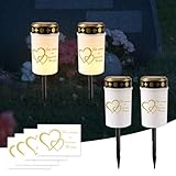 Silkwish 2er-Set Solar Grablicht mit Erdspieß & Herz Aufklebern - IP65 Wetterfest Flackernden LED...