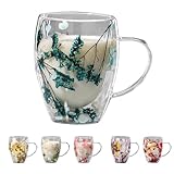 acime Glas-Kaffeetassen – dekorative Glastasse, 350 ml florale Glastasse, Glas-Teetasse mit...