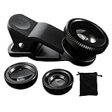 Rachlicy Telefon Fisheye Objektiv 3in1 Weitwinkel Fischauge Makrolinsen Clip-on Universal Lens...