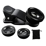 Rachlicy Telefon Fisheye Objektiv 3in1 Weitwinkel Fischauge Makrolinsen Clip-on Universal Lens...