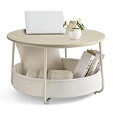 VASAGLE Couchtisch rund, Tisch mit Stauraum, Beistelltisch, Wohnzimmertisch mit Korb aus Stoff,...