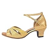 Damen Outdoor Gummisohle 3,5 cm Low Heel Soft Bottom Latin Dance Schuhe (Gold, 41)