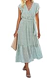 SEVETAT Damen Chiffon Boho Lange Kleid mit Gürtel Sommerkleid Partykleid Elegant V-Ausschnitt...