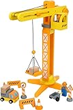 small foot Baukran mit Baustellenzubehör aus Holz, Spiel-Set für Kinder ab 3 Jahren, 12007