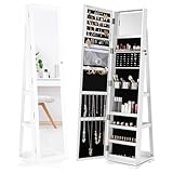 YITAHOME Schmuckschrank, Standspiegel Spiegelschrank mit Ganzkörperspiegel, 3 Ablagen, 360°...