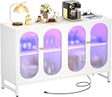 Aheaplus Sideboard Buffetschrank mit Steckdose, Küche Sideboard Aufbewahrungsschrank mit LED-Licht...