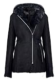 Infinity Leather Eleganter Schwarzer Snowtip Kapuzenmantel aus Wildleder mit Lammfell und...