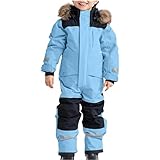 Schneeanzug Kinder Jungen Skianzug Einteilige Thermo Skioverall Winter Warm Schneeoverall...