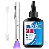 UV Harz mit Lampe - 60g UV Kleber mit Wiederaufladbarer UV Taschenlampe, 5 Sekunden Schnellhärtung,...