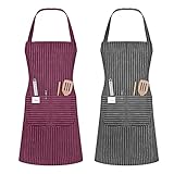 Vicloon Küchenschürze,2 Stück verstellbare Schürze mit 2 Taschen,Maschinenwaschbar, farbecht...
