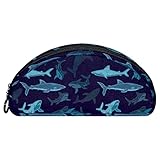 Federmäppchen Halbkreis Schreibwaren Stifttasche Tasche Halter Etui Marineblau Meer Hai Muster...