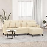MOBCANT 3-Sitzer-Sofa mit Hocker Creme 180 cm Stoff Sofagarnitur Couch Couchgarnitur Schlafcouch...