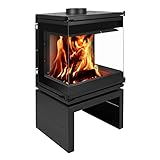 7 kW Kaminofen Bruno Velo - 3-seitiger Panorama-Kaminofen mit Holzfach (Velo L - 7 kW)
