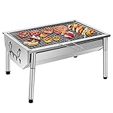 SunJas Picknickgrill Edelstahl Holzkohlegrill Kleiner Grill Portable Campinggrill Abnehmbare BBQ...