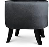 MG Design Ovaler Samt-Hocker 42 x 52 cm in Grau mit Holzbeinen – Gepolsterter Fußhocker für...