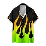 Shznruwy Kurzarm Hemd Herren Revers Flammendruck Hemden Button Down Hawaii Shirt Sommer Urlaub...