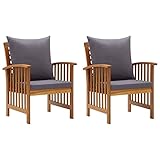 vidaXL 2X Akazienholz Massiv Gartenstuhl mit Kissen Gartensessel Sessel Stuhl Gartenmöbel Holzstuhl...