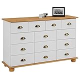 IDIMEX Schubladenschrank Sideboard Colmar weiß/braun, massives Kiefernholz mit 11 Schubladen