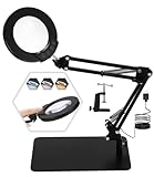 Lupe mit Licht und Ständer, 10X LED Lupenleuchte mit Klemme, LED Lupenlampe mit 3 Farbmodi...