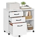 VASAGLE Rollcontainer, Aktenschrank, mit 3 Schubladen und Rollen, offene Fächer, für Dokumente in...