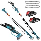 2-in-1 Hochentaster Akku 6 Zoll mit Teleskopstange, 18V Teleskop Kettensäge mit 2 Akku,...