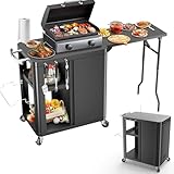 GFTIME Grillwagen, Grilltisch mit klappbarer Beistelltisch, Outdoorküche mit Haken,...