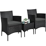 Yaheetech Balkonmöbel Set, Gartenmöbel-Set 3 TLG. inkl. 2 Stühle mit Sitzkissen & Tisch,...