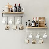 Petrala Holz Wandregal Kaffeebar Küchenregal Schweberegale 2er Set, Wandboard mit Handtuchhalter...