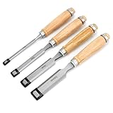 QWOR 4tlg. Stechbeitel Set für Holz - Scharfes Stecheisen Set 6, 12, 19, 24mm - mit Ergonomischem...