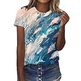 Keepink Damen-Sommer-Top, trendig, Rundhalsausschnitt, kurzärmelig, Blumendruck, T-Shirt,...