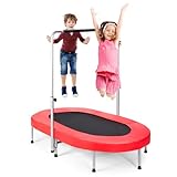 GOPLUS Trampolin für 2 Kinder, 5 stufiger Verstellbarer Handlauf, Klappbares Kindertrampolin für...