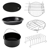 DEARMAMY 6 Stück Edelstahl Backzubehör für Heißluftfritteuse 6 Zoll Pizzablech und Kuchenform...