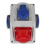 EBROM CEE-Verteilerdose – 1x CEE 16A 5P 400V + 3x Schuko 16A 230V – IP44 spritzwassergeschützt...