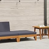 QZZCED Garten-Fußbank aus Akazienholz mit gepolsterten Kissen, robuster Ottomane für den...